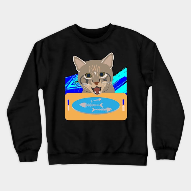 Mackerel Tabby Cat Breakfast Crewneck Sweatshirt by Admair 